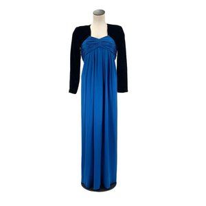 Oscar de la Renta Velvet and Chiffon Blue Empire Waist Dress